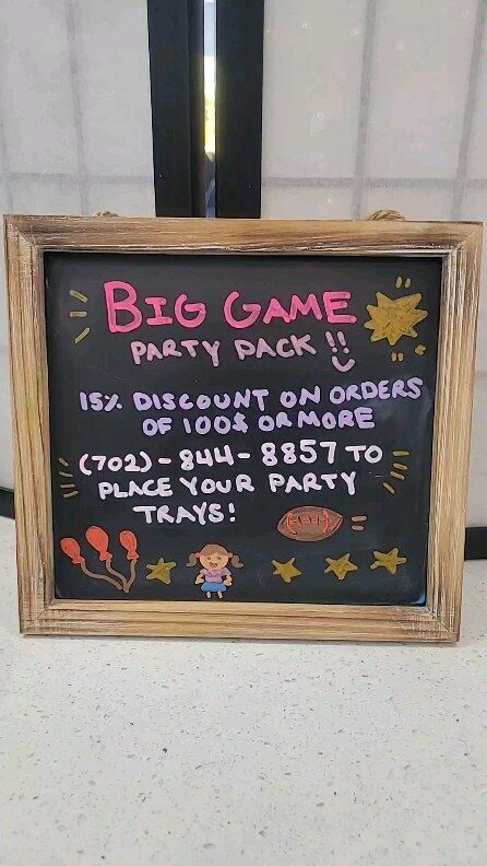Big Game Party Pack

15% discount on all orders of $100 or more 

To place your party tray, please call 702-844-8857 to place your order. Not valid with other promotions, coupons, or third-party ordering platforms

#japanesefood #superbowlfood #lasvegasrestaurants #lasvegaslocals #lasvegaseats